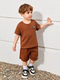 "Stylish Toddler Quilted Two-Piece Set - Boys' Casual T-Shirt and Shorts in Brown"