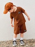 "Stylish Toddler Quilted Two-Piece Set - Boys' Casual T-Shirt and Shorts in Brown"