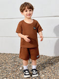 "Stylish Toddler Quilted Two-Piece Set - Boys' Casual T-Shirt and Shorts in Brown"